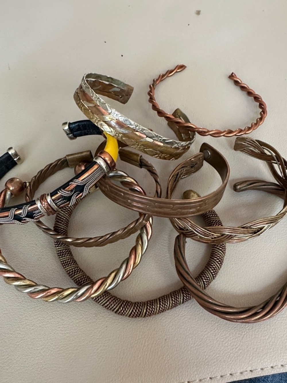 Mixed Metal Twisted Cuff Bracelet Lot of 9- Copper & Brass Tones